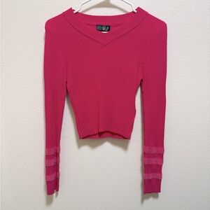 Topshop Fuchsia Ribbed V-Neck Blouse 4